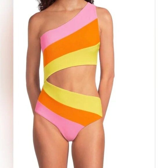 Free People NWT Beach Riot Celine One-piece Swimsuit Colorful Colorblock size L - Picture 1 of 5